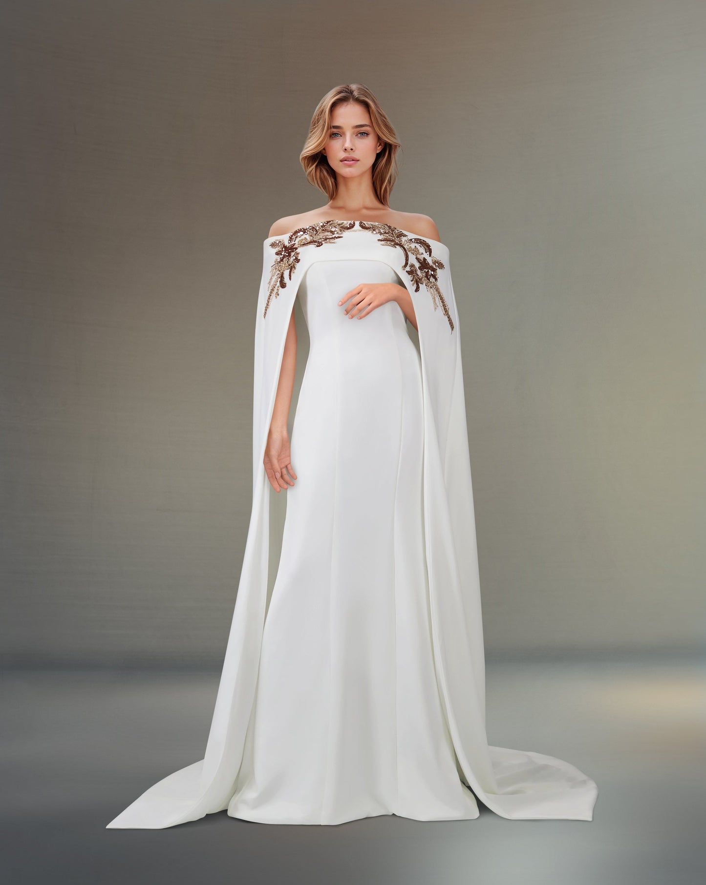 ODD-Shoulder off - sequined dress with maxi cape