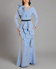 applique detail gown with sculpted shoulder – ODD- Farein