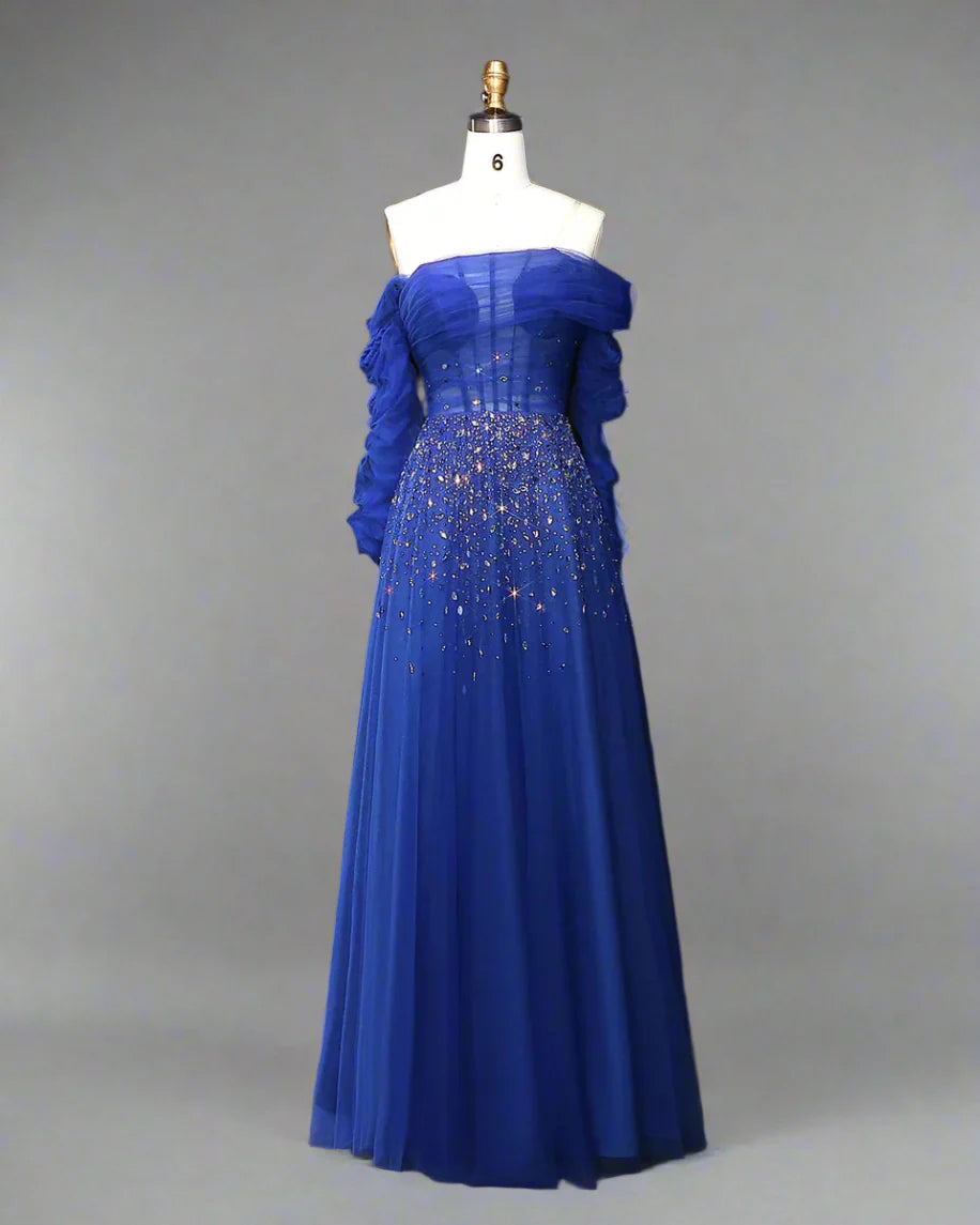 Off-shoulder tulle gown with crystal embellishments – ODD- STELLARA