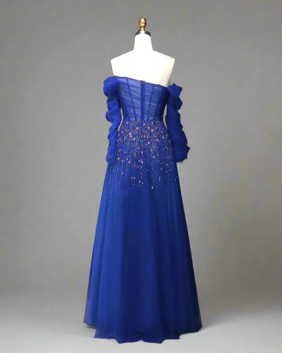 Off-shoulder tulle gown with crystal embellishments – ODD- STELLARA