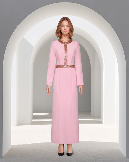 ODD-Tailored - beaded pink dress with ankle-length