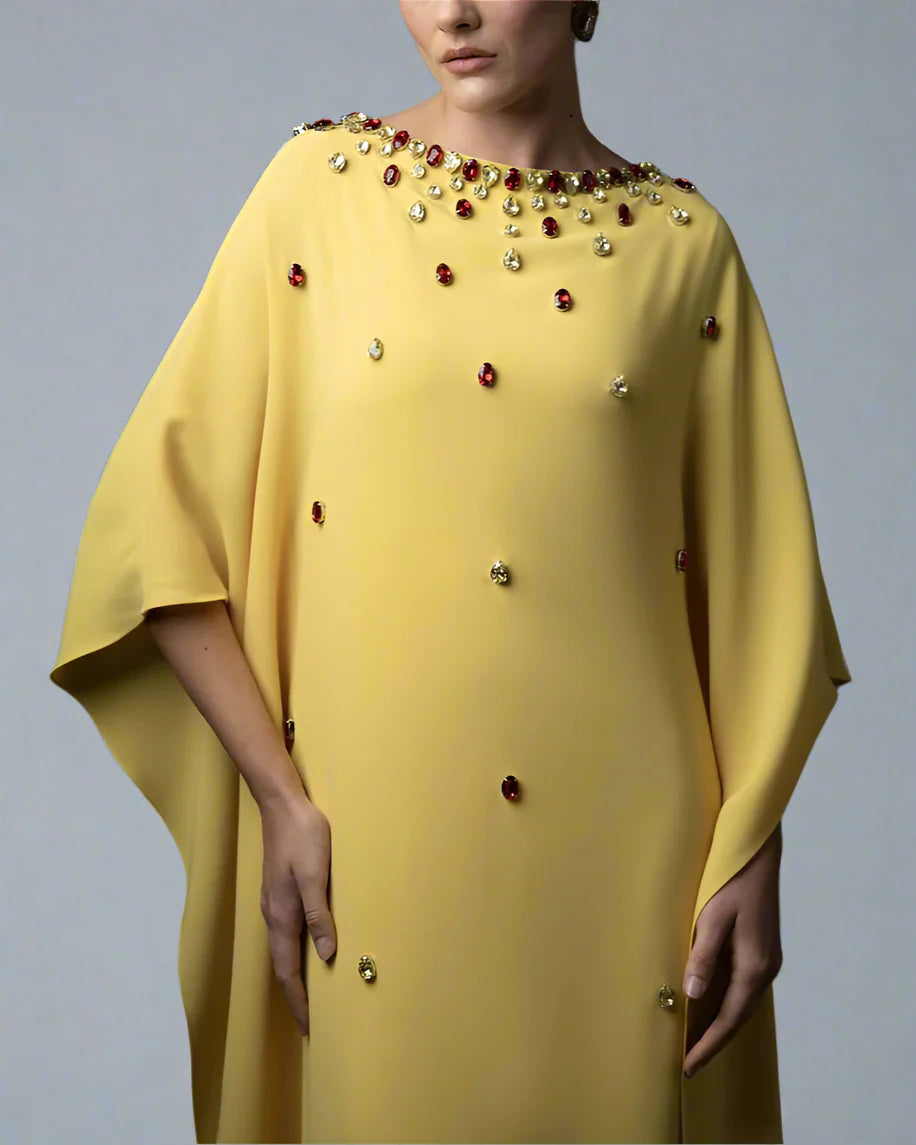 Yellow Crystal Embellished Dress - ODD- Susan