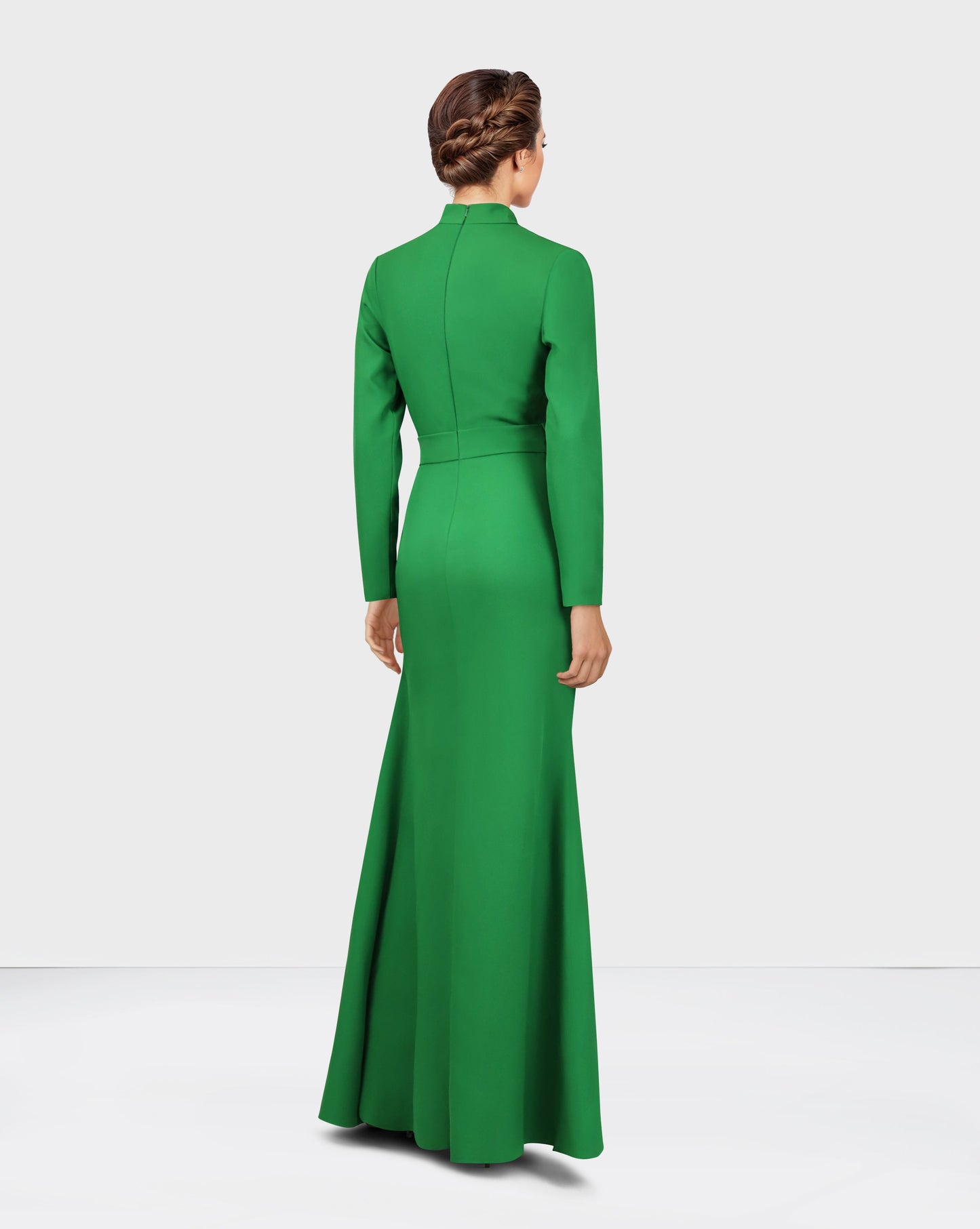 Pleated chest with long sleeves green dress-ODD-Govan