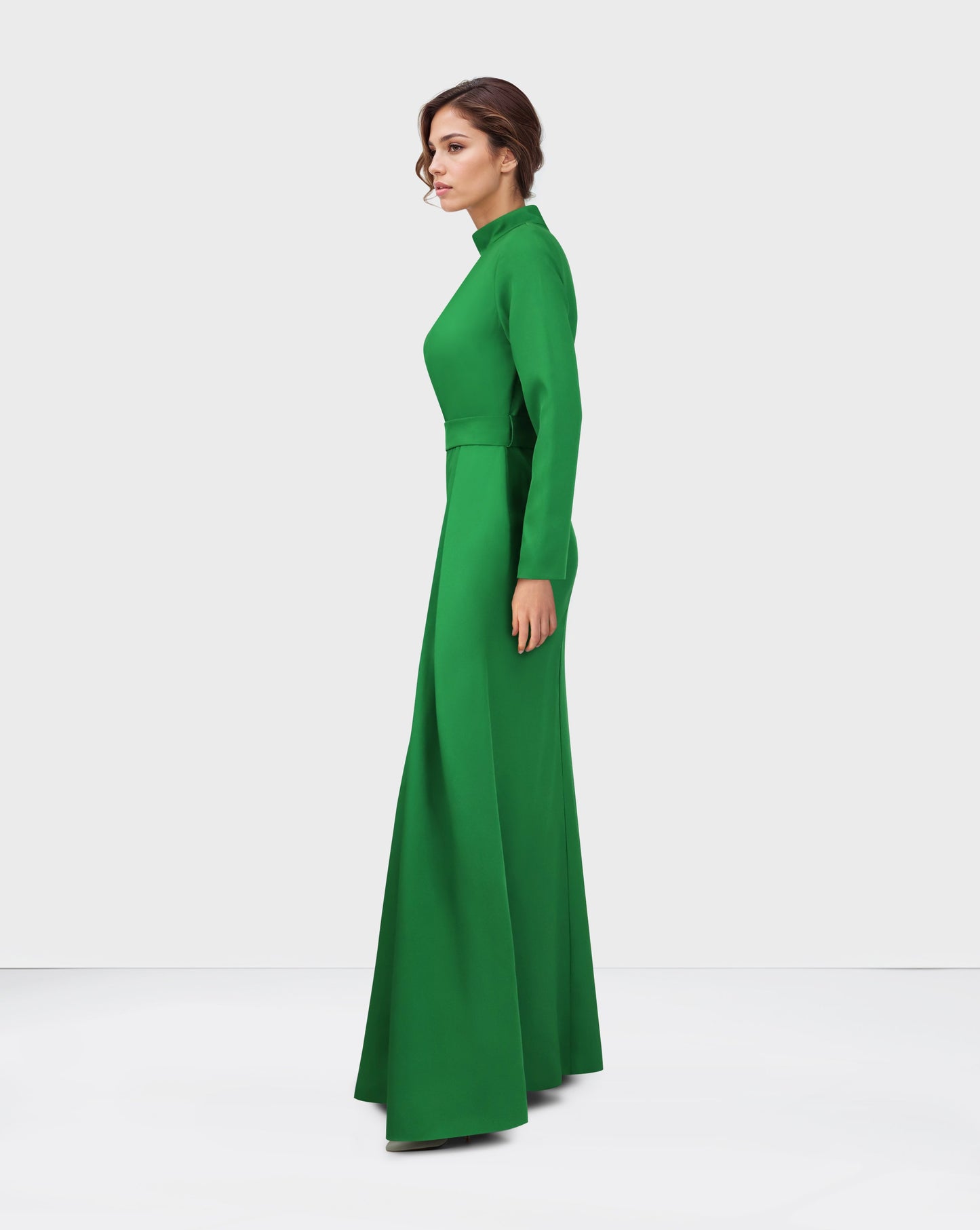 Pleated chest with long sleeves green dress-ODD-Govan