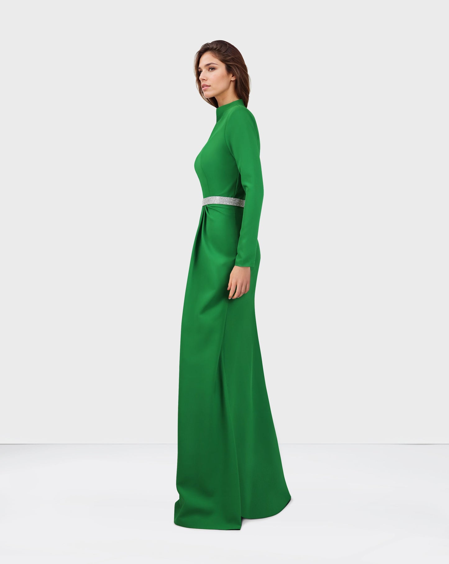 ODD - V-neckline draped dress with long sleeves