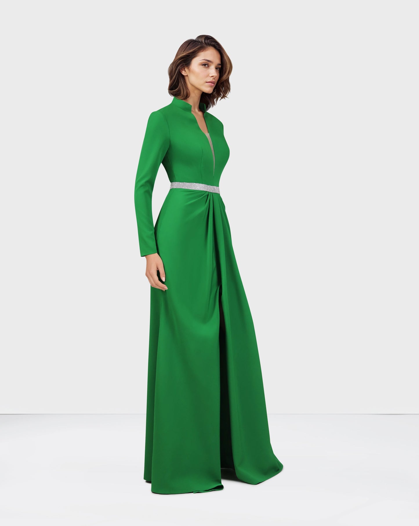 ODD - V-neckline draped dress with long sleeves