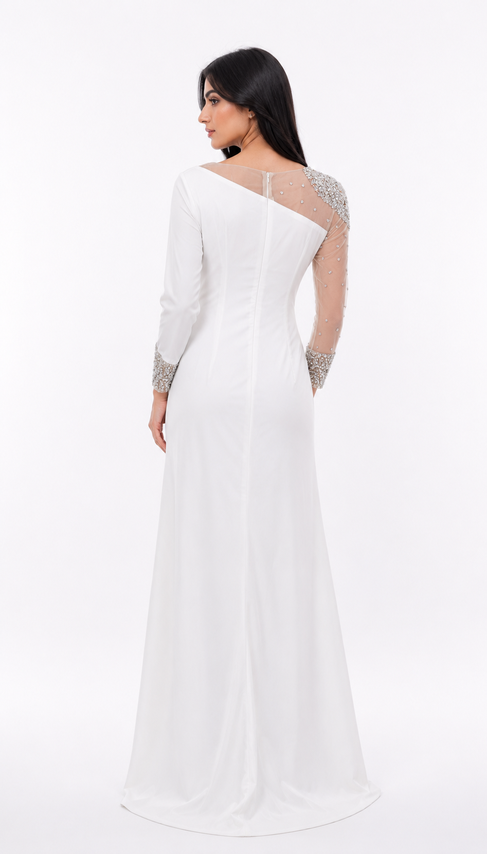 one-shoulder mermaid gown with embellished illusion sleeve – ODD- GLAM