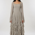 long sleeve ruffled chiffon maxi dress – ODD- SERENE