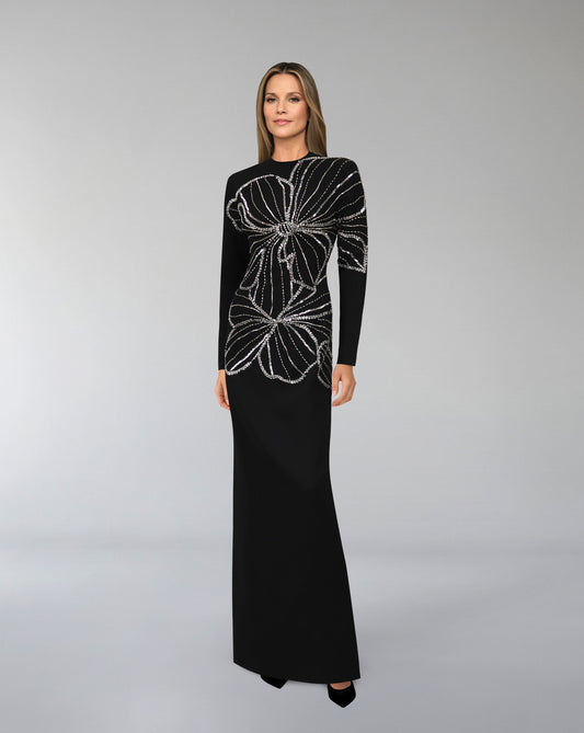 long - sleeves column dress with sequined flowers ODD-Qailen