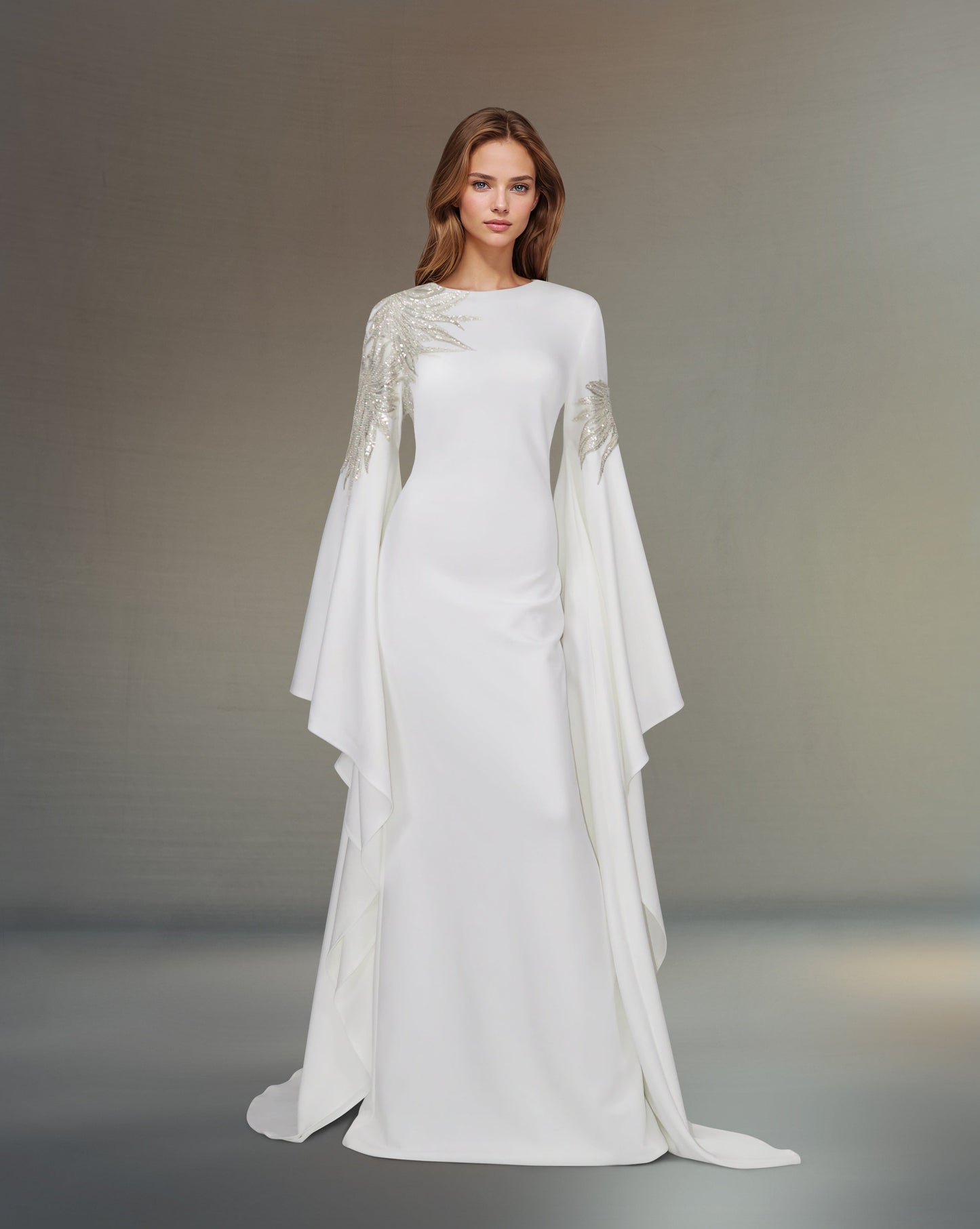 ODD-Sequined white dress with floor-length sleeves