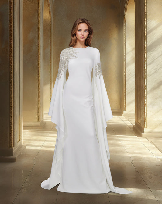 ODD-Sequined white dress with floor-length sleeves