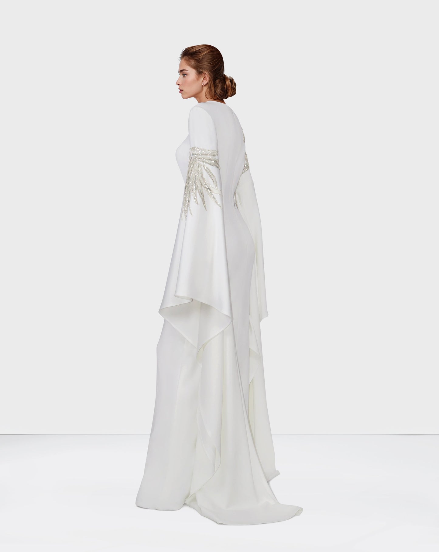 ODD-Sequined white dress with floor-length sleeves