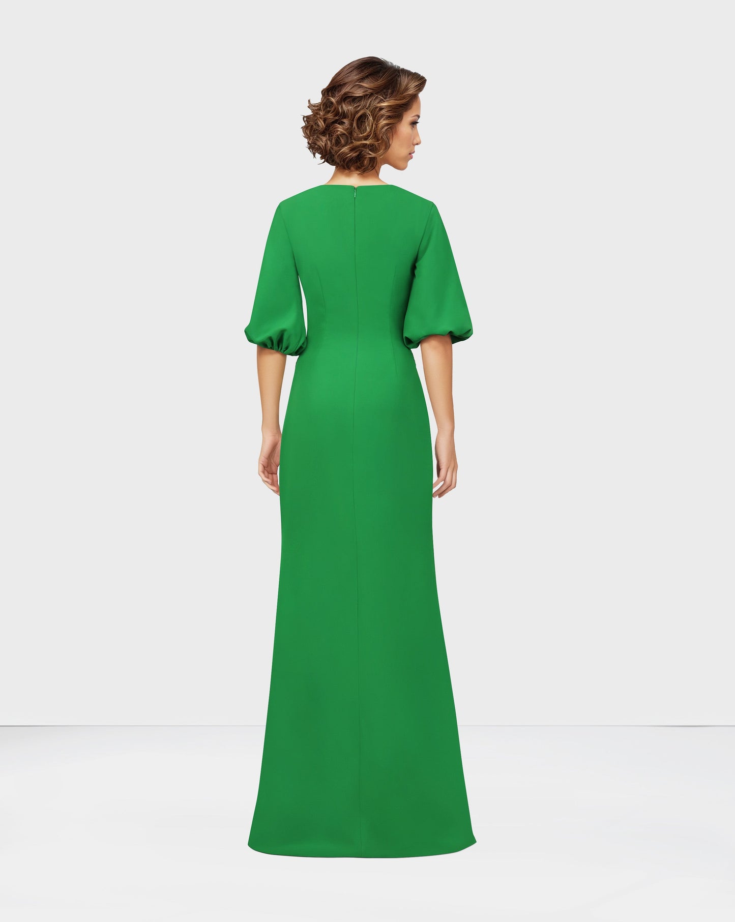 ODD-⁠Beaded column dress with puffed sleeves and side slit