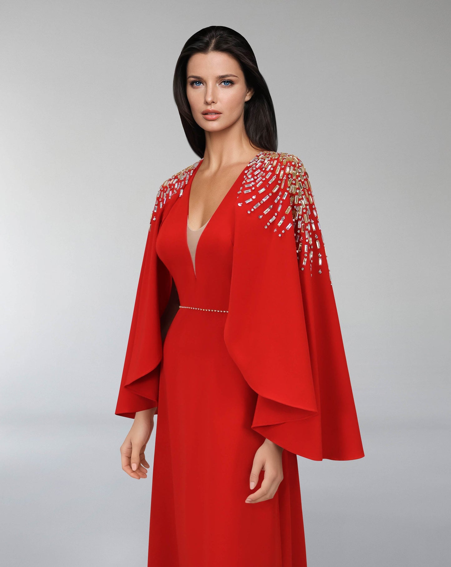 Beaded shoulders dress with cape sleeves  _ ODD-CARMAH