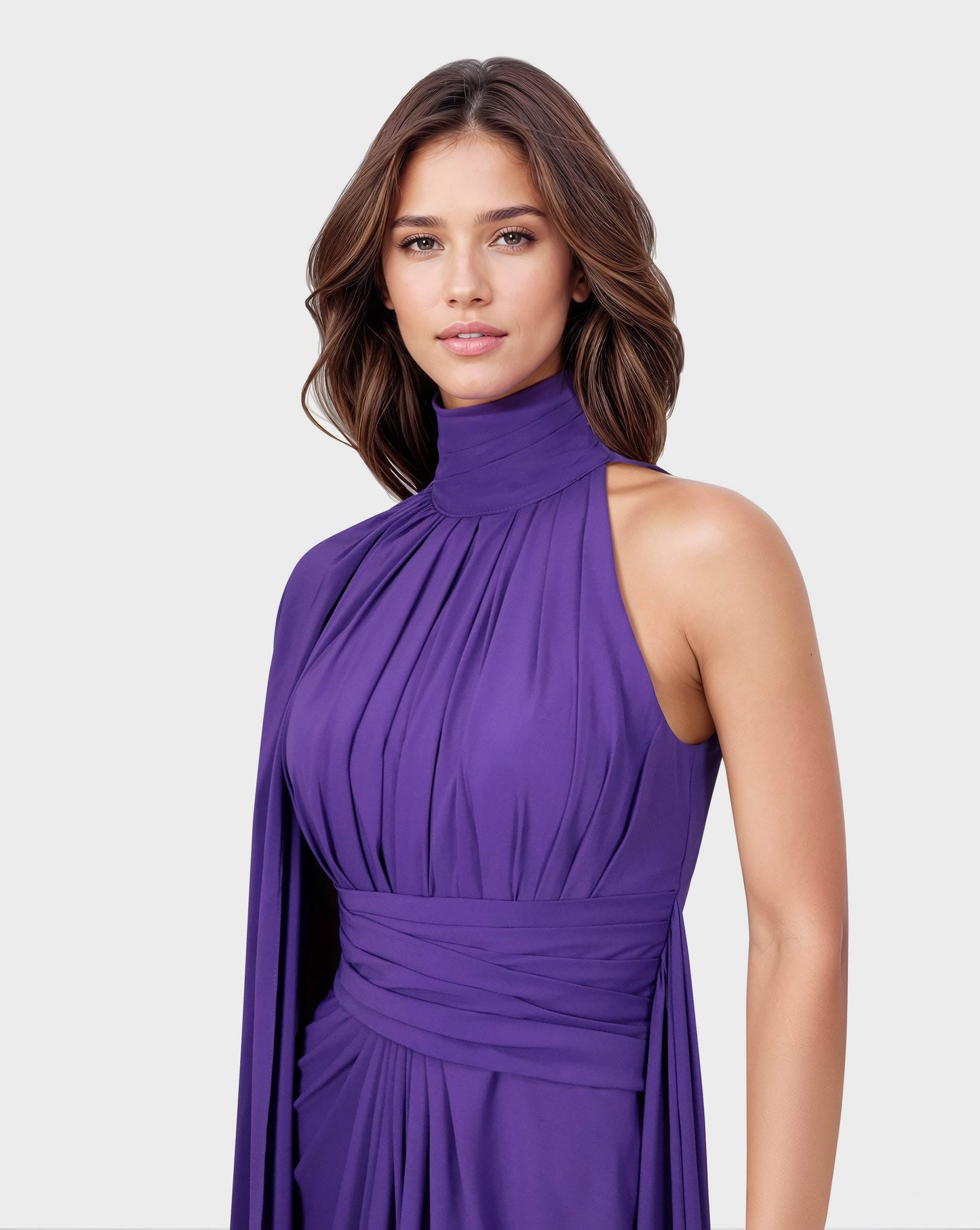 ODD-Draped shoulder off dress with cape sleeve