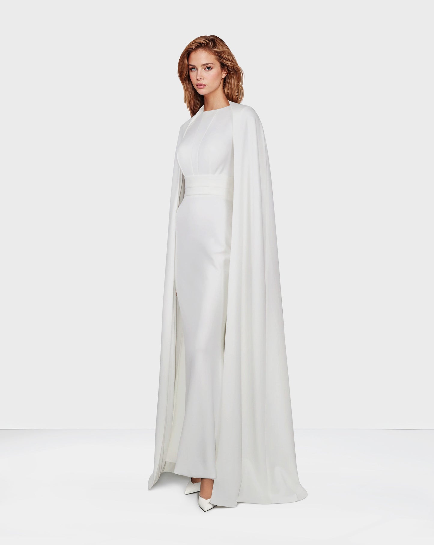 ODD-White column dress with cape