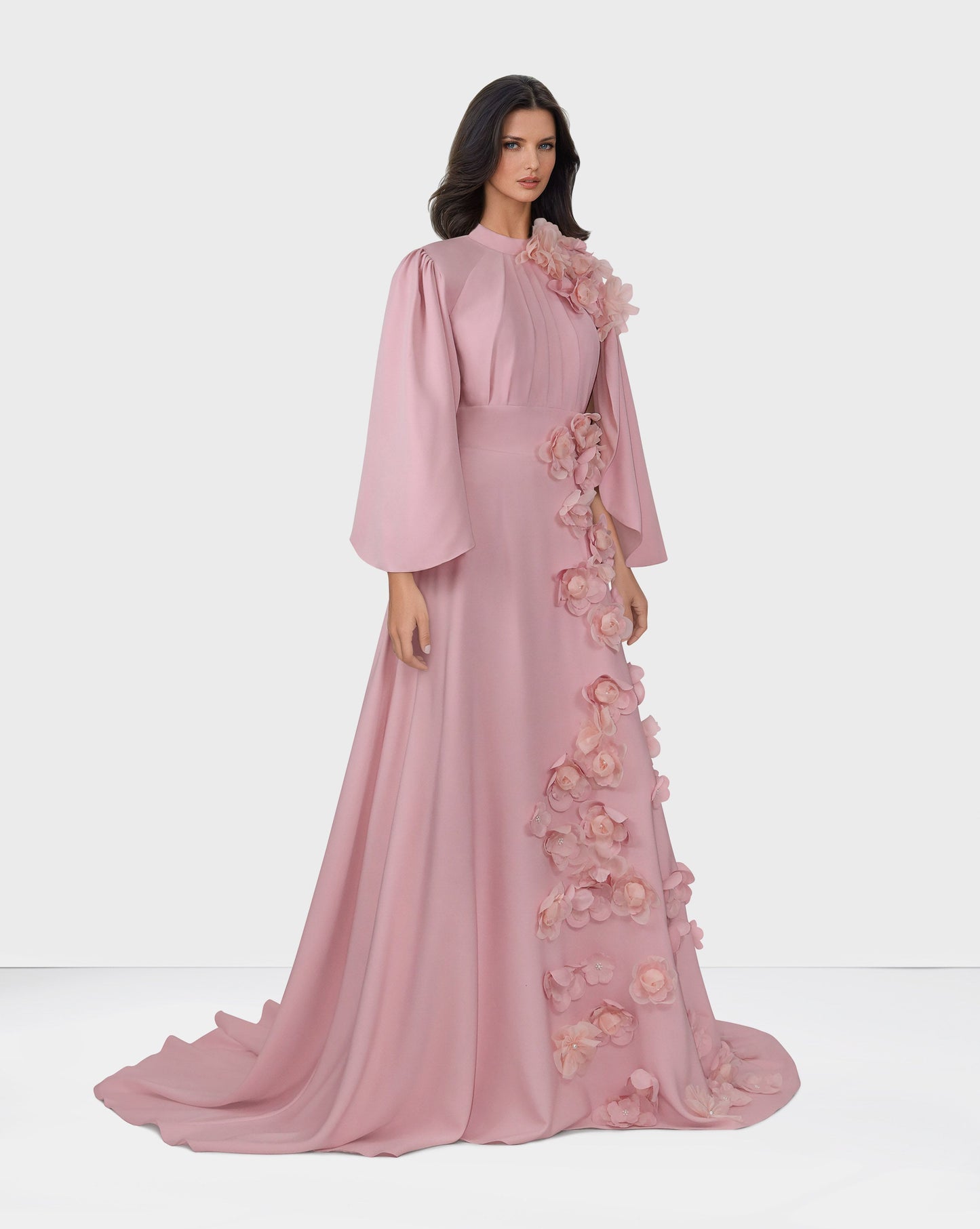 3D flowered maxi dress with cape sleeves-ODD-Trisha