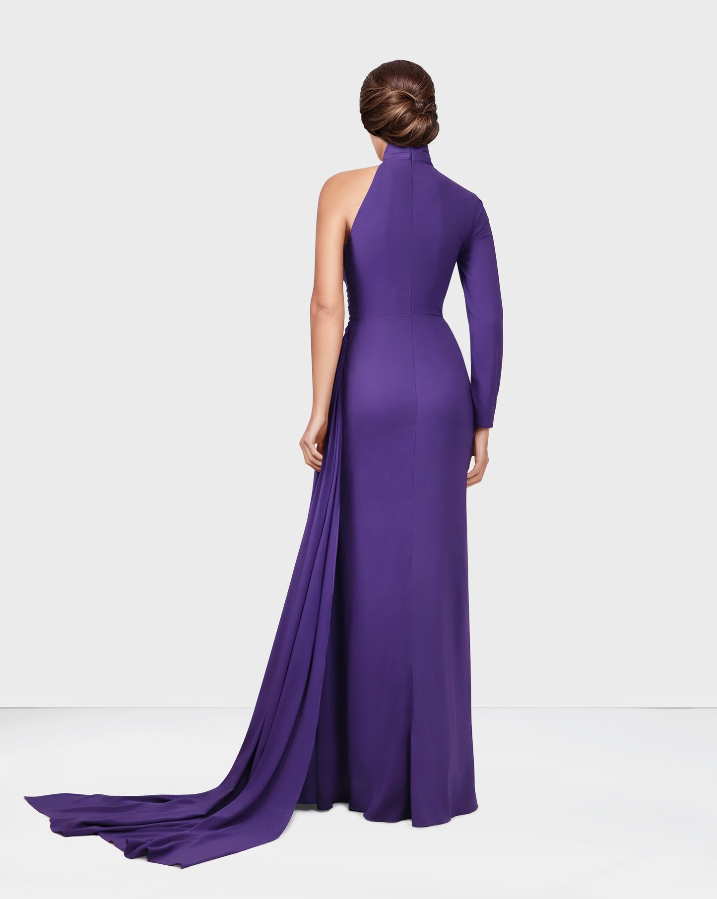 ODD-Draped shoulder off dress with side train