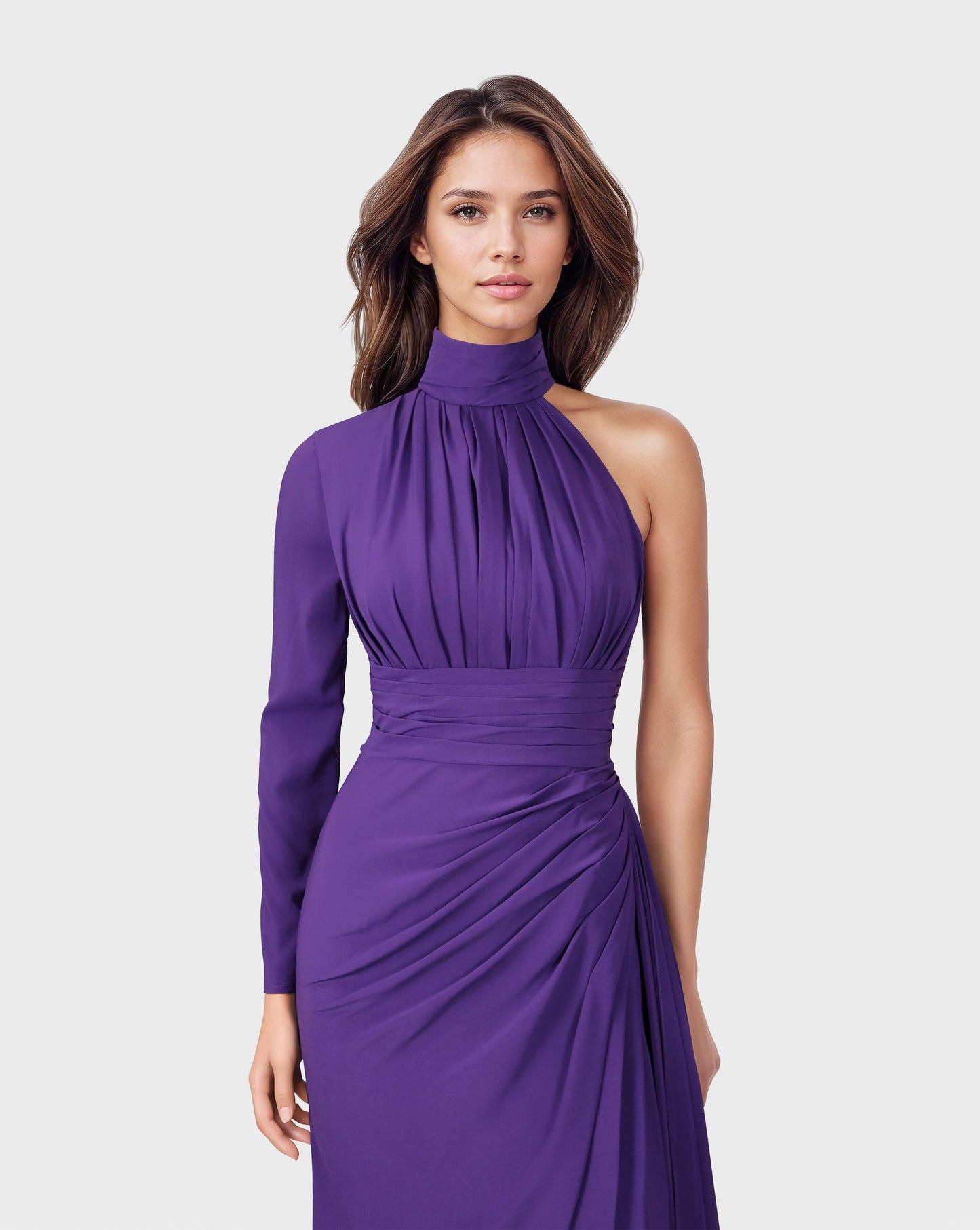 ODD-Draped shoulder off dress with side train