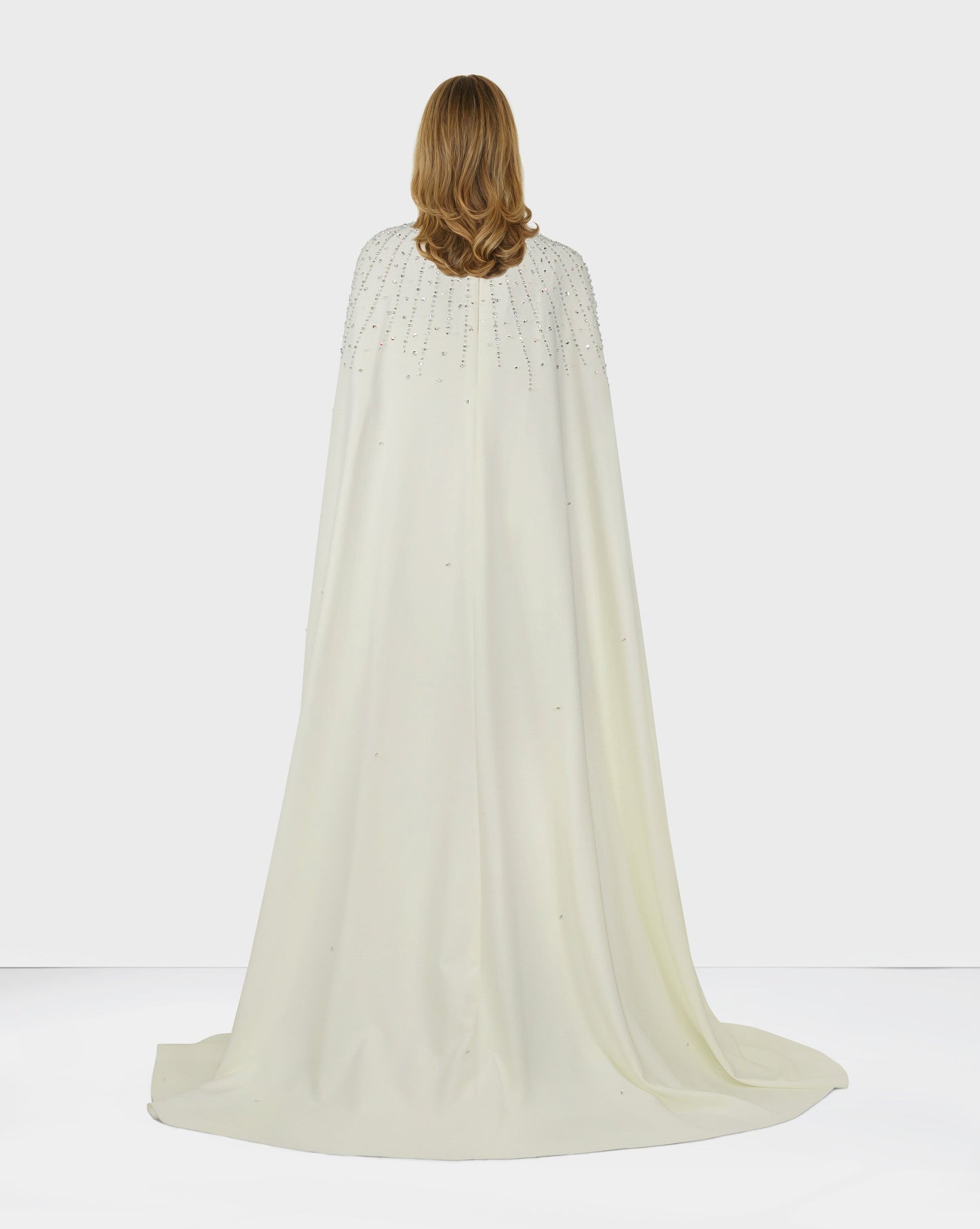 Beaded ivory column dress with high neck cape-ODD-Queenie