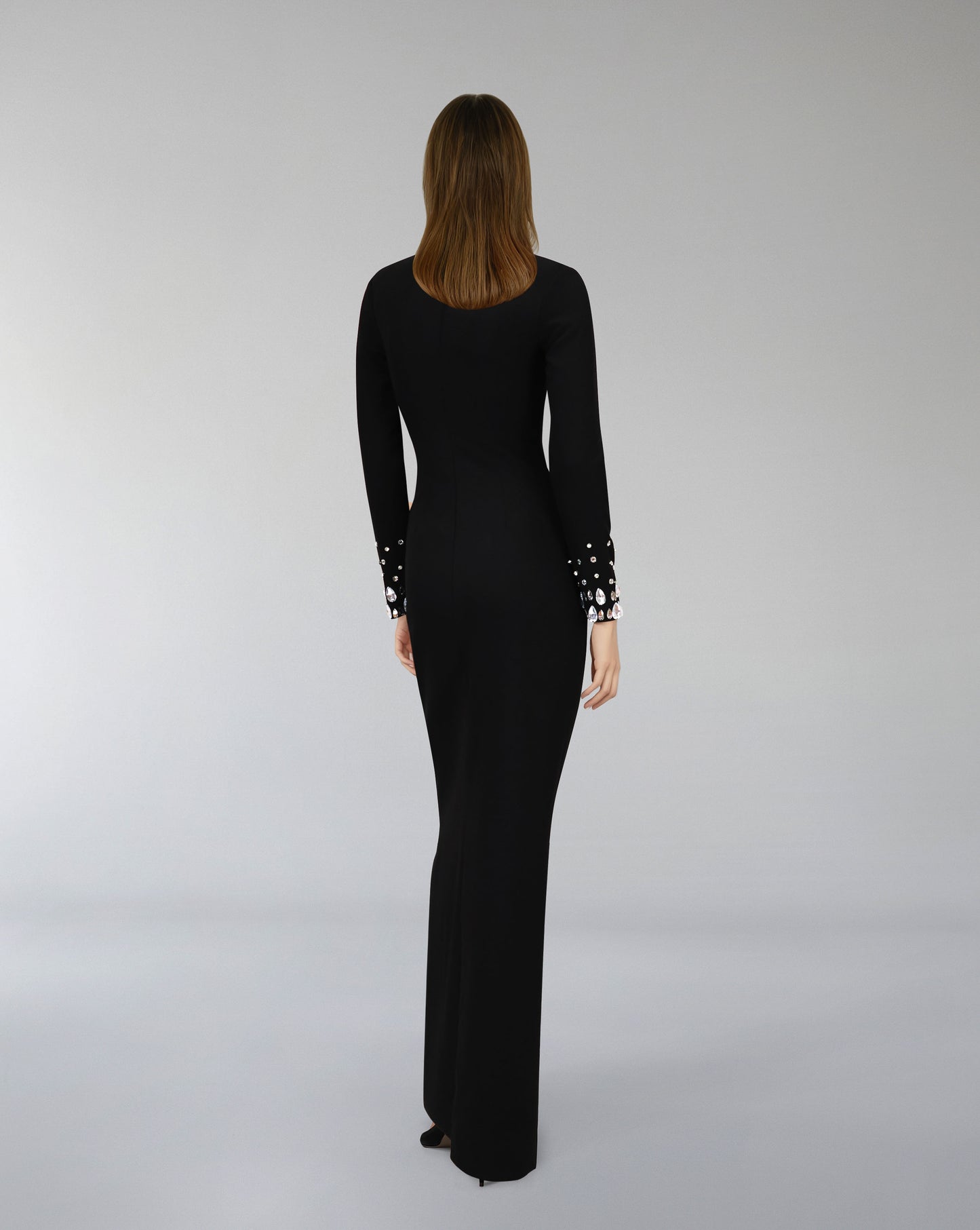 Long sleeves column dress with beaded neckline ODD-Zorina