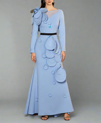 applique detail gown with sculpted shoulder – ODD- Farein