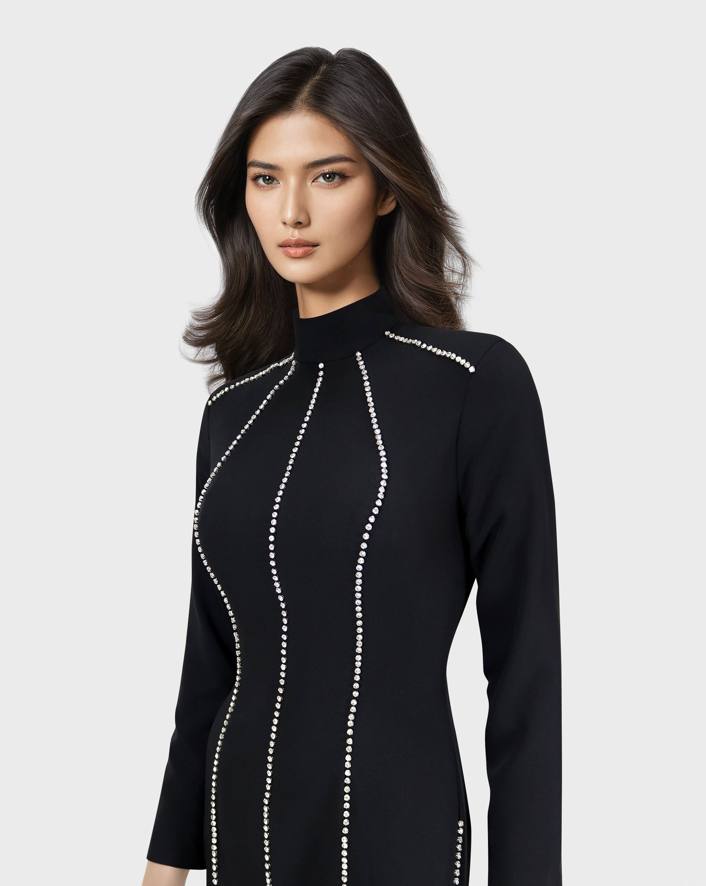 ODD-Long sleeve column dress with vertical beading