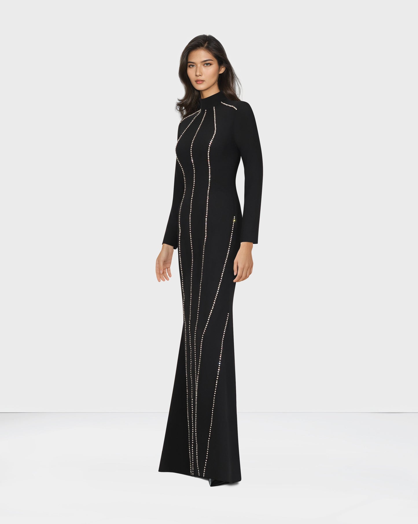 ODD-Long sleeve column dress with vertical beading