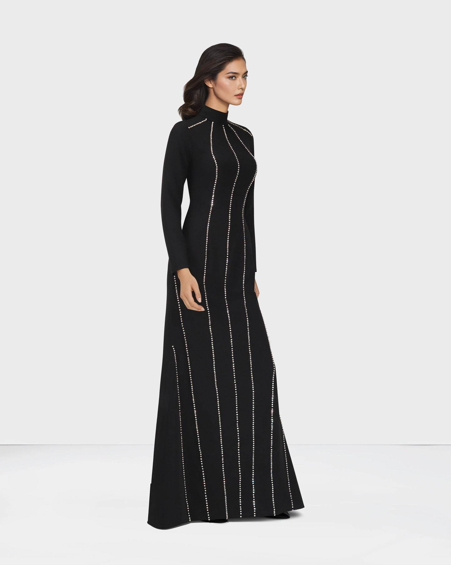 ODD-Long sleeve column dress with vertical beading