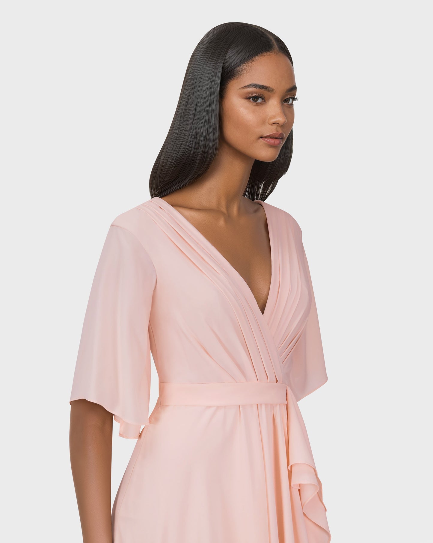 ODD-Ruffle column dress with pleated front