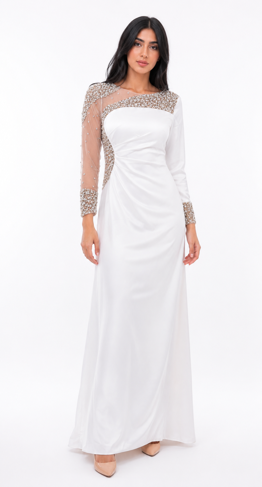 one-shoulder mermaid gown with embellished illusion sleeve – ODD- GLAM