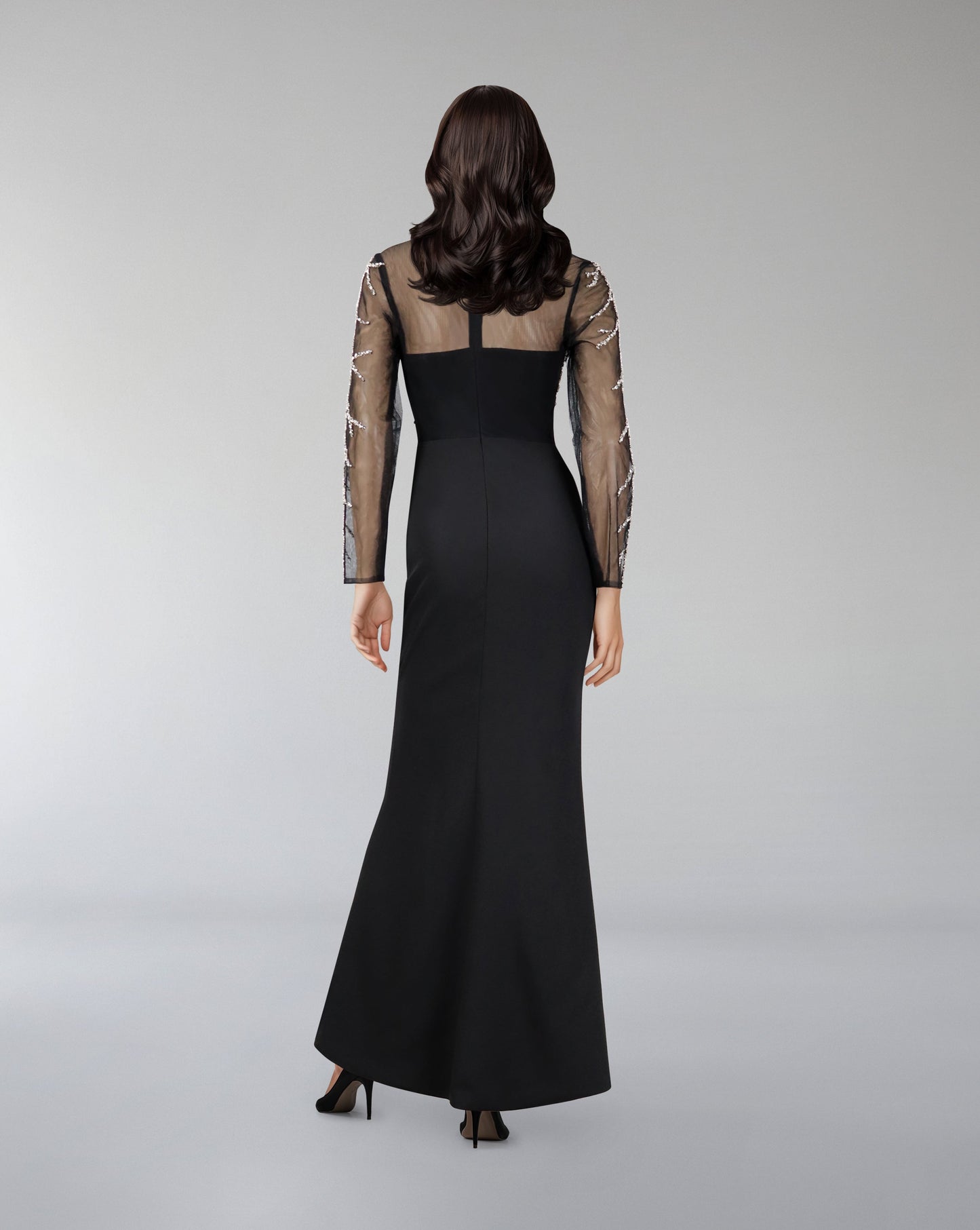 ODD-Beaded column dress with see-through top