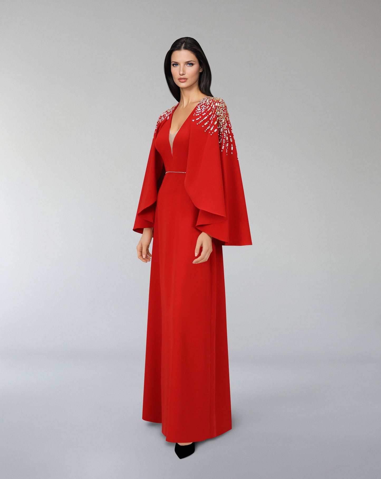 Beaded shoulders dress with cape sleeves  _ ODD-CARMAH