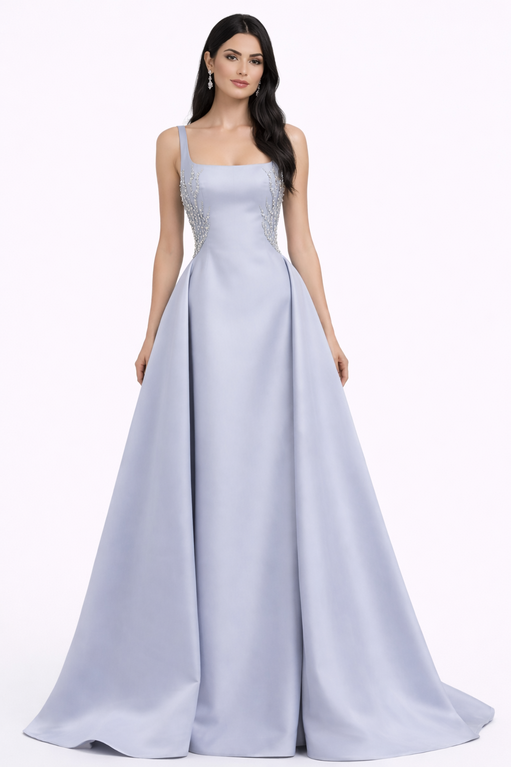 sleeveless square neck ball gown with pearl embellishment – ODD- DREAM