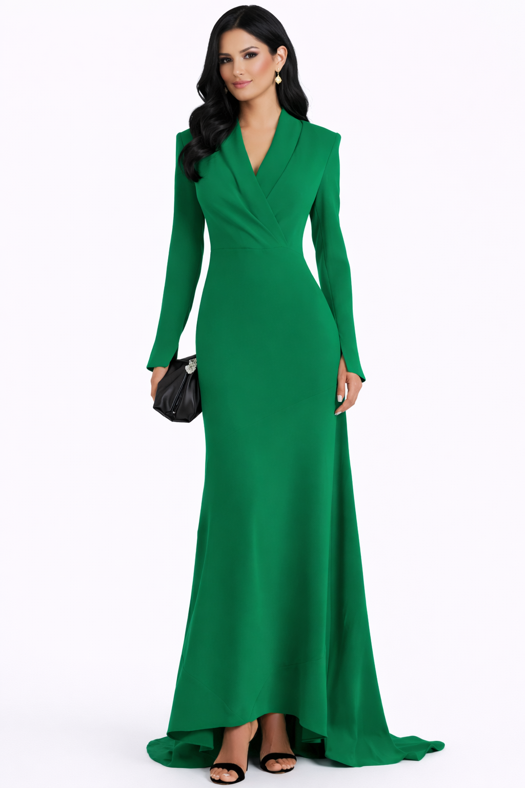 long sleeve wrap neckline maxi dress with high-low hem – ODD- GRACE
