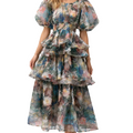 ruffled tiered midi dress with puff sleeves – ODD- MOHAMED