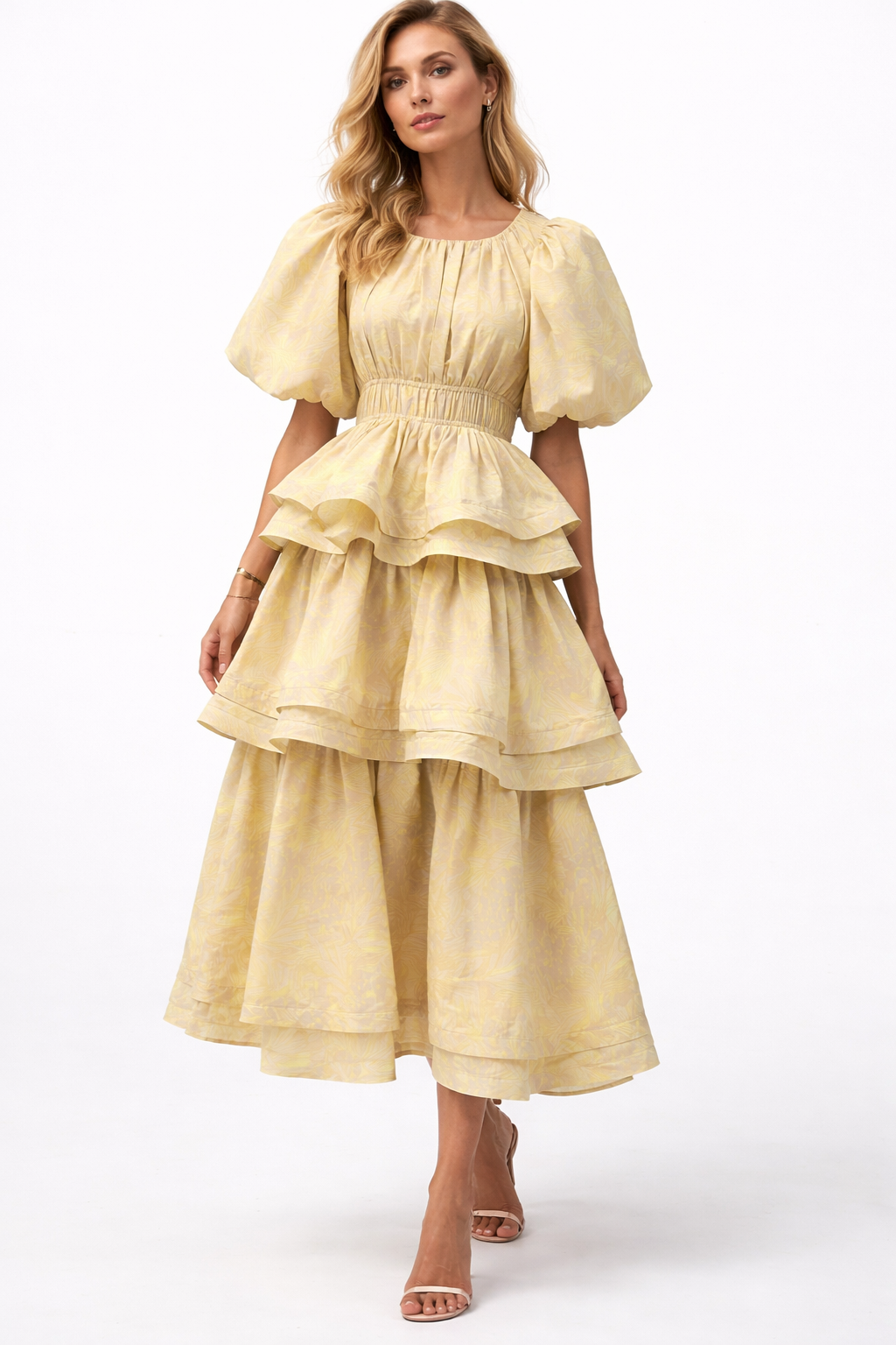 ruffled tiered midi dress with puff sleeves – ODD- MOHAMED