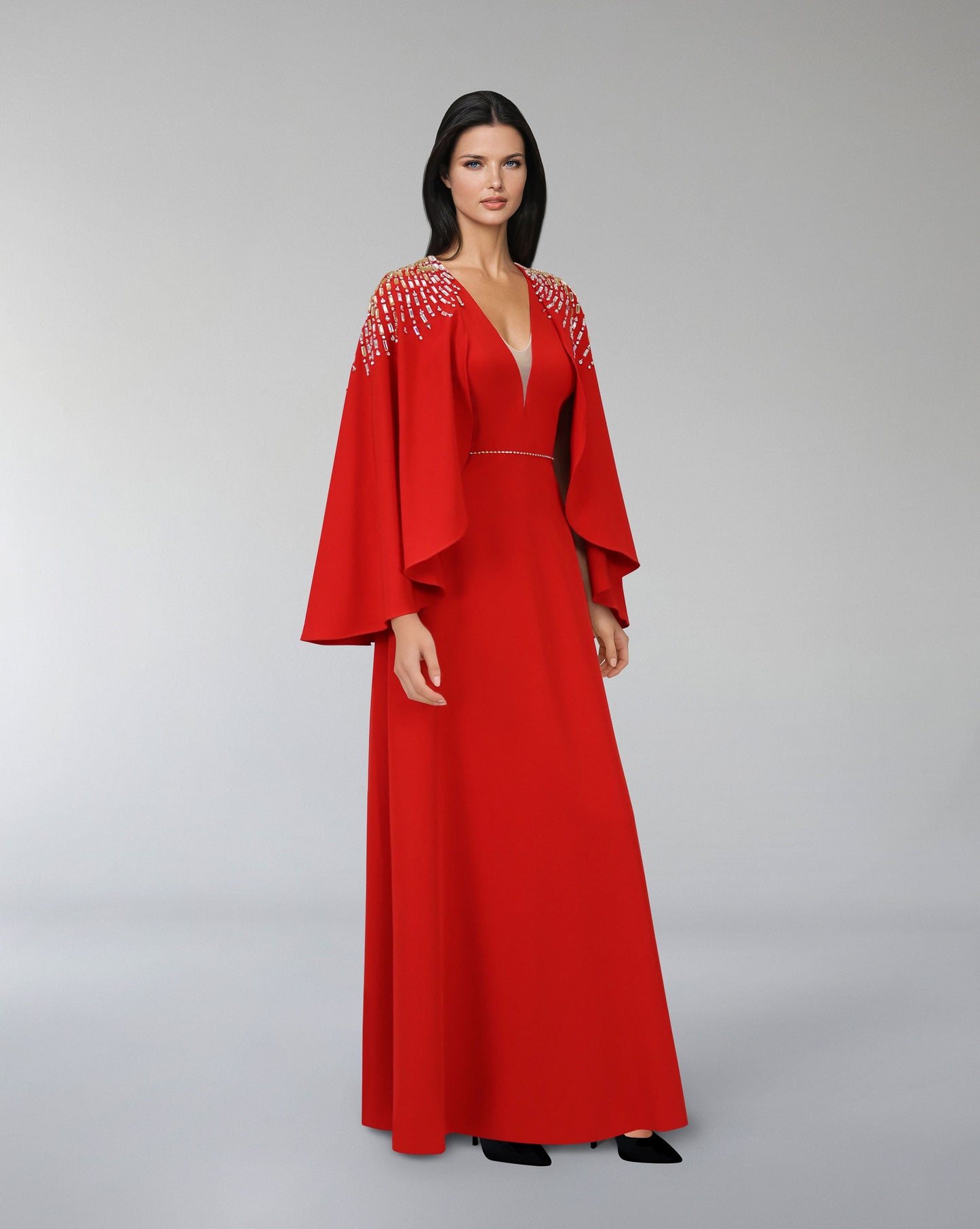 Beaded shoulders dress with cape sleeves  _ ODD-CARMAH