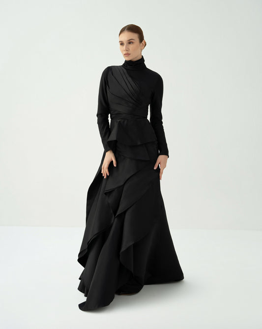 Asymmetrically pleated dress with layered skirt - ODD - AURELIA