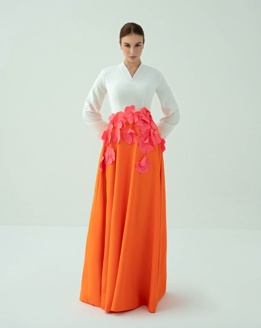 Bicolour dress with flowered waistline - ODD - CAMILLE