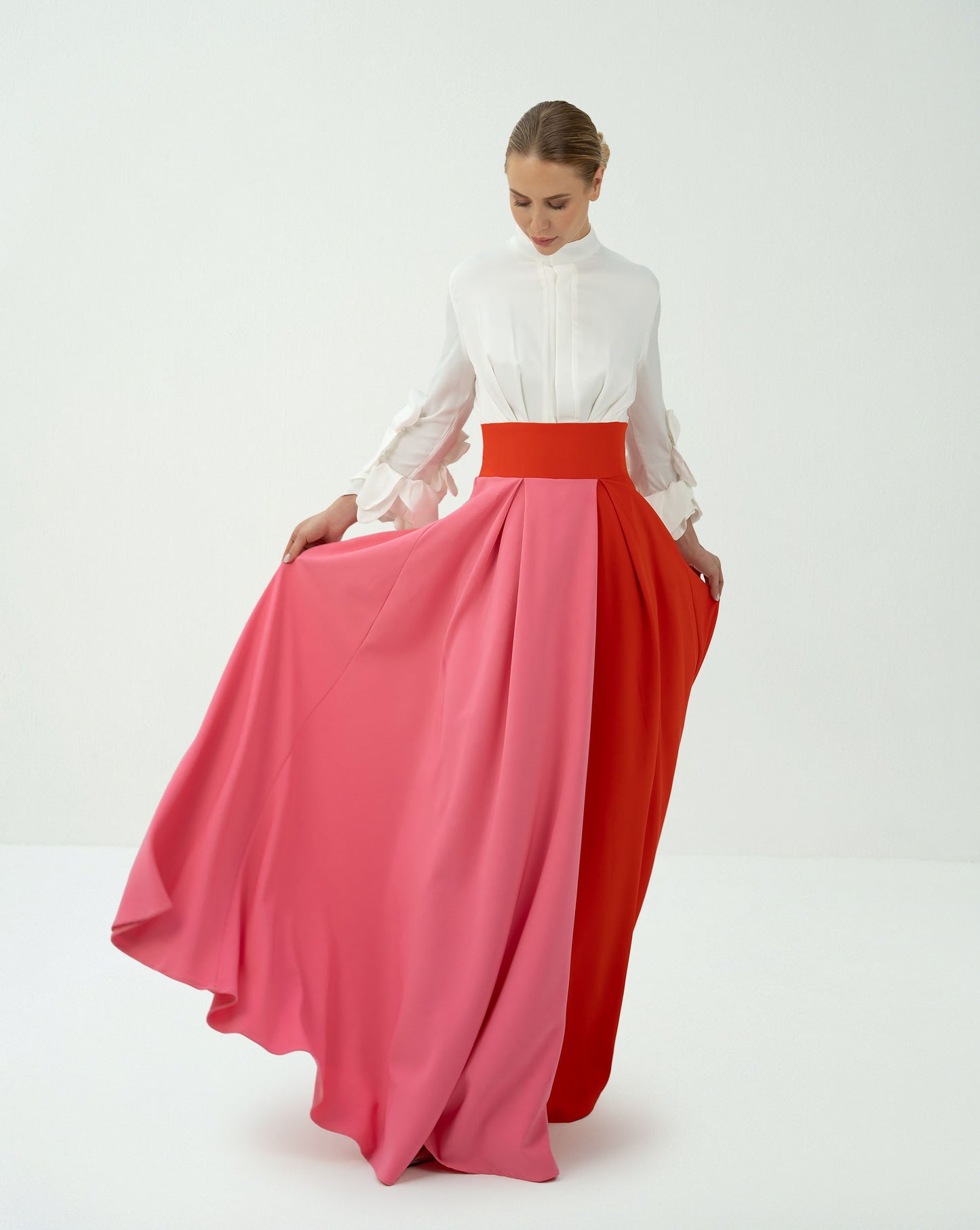 Bicolour skirt with ruffle sleeve shirt - ODD-LEILANY