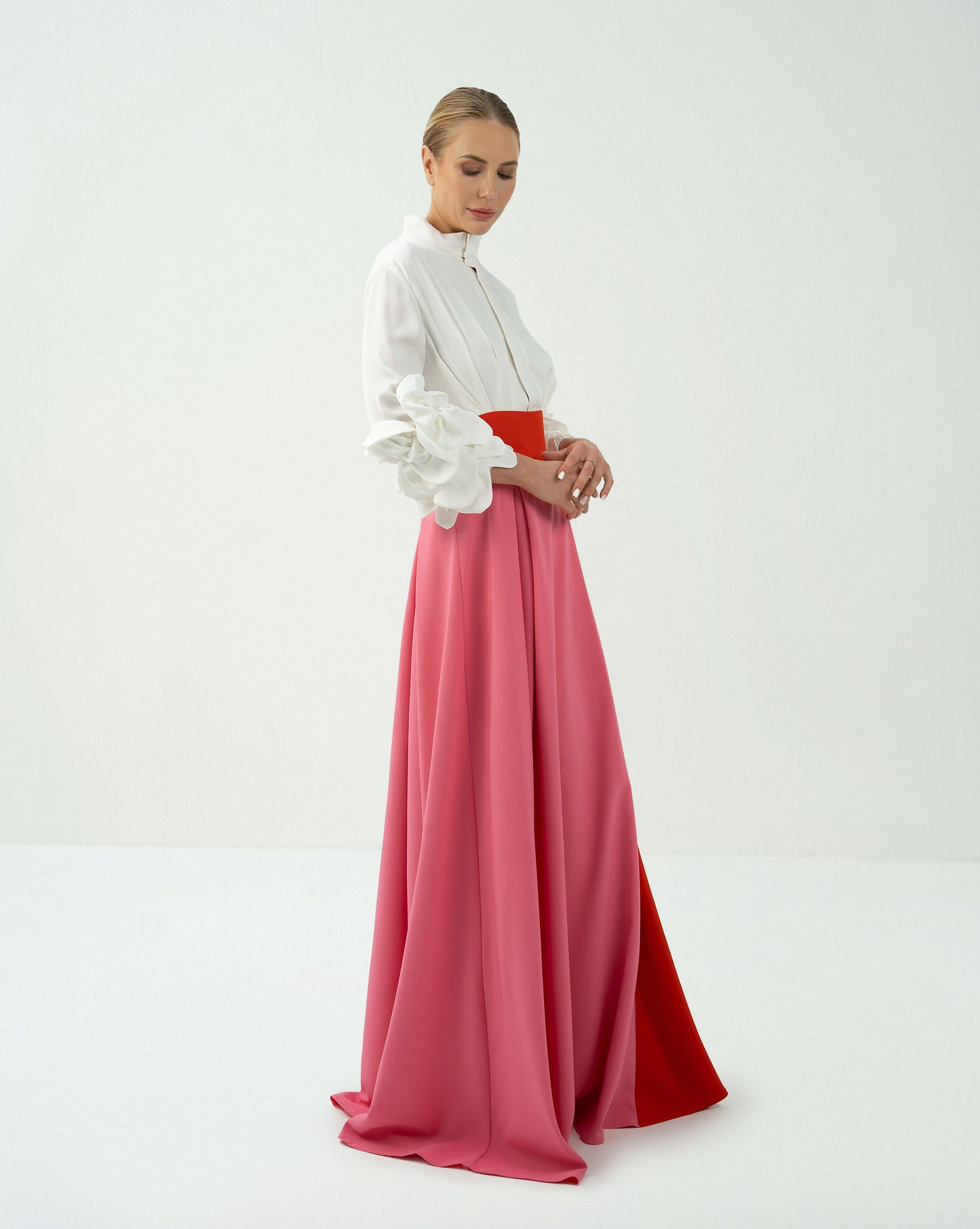Bicolour skirt with ruffle sleeve shirt - ODD-LEILANY