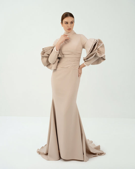 Pleated dress with ruffled sleeves and high neck -ODD-ZIVA