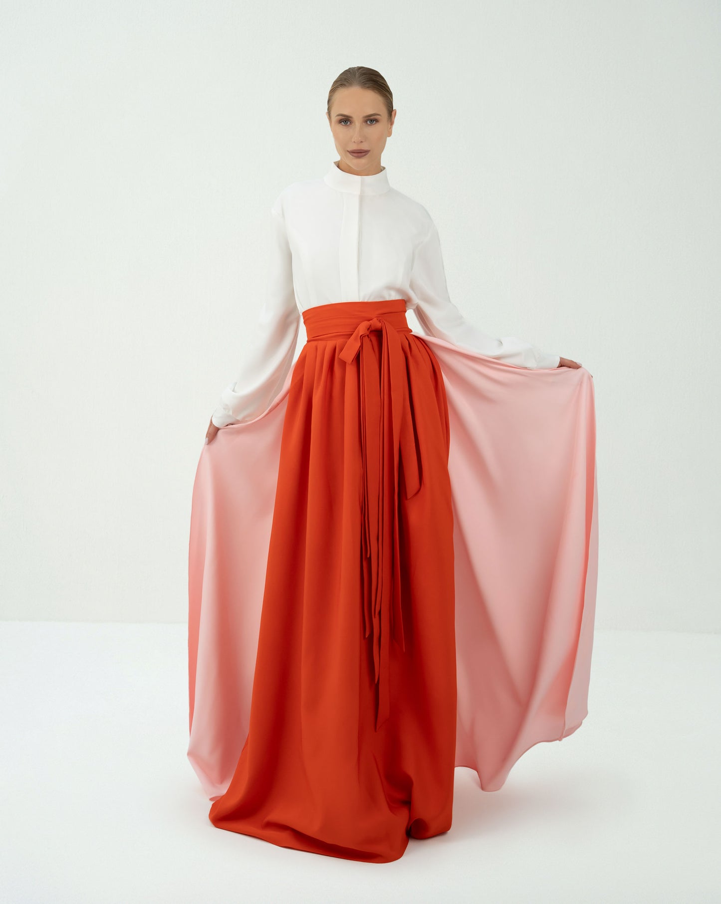 floor-length skirt with straps and white shirt  -ODD-IMARA SET