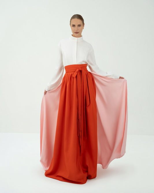 floor-length skirt with straps and white shirt  -ODD-IMARA SET