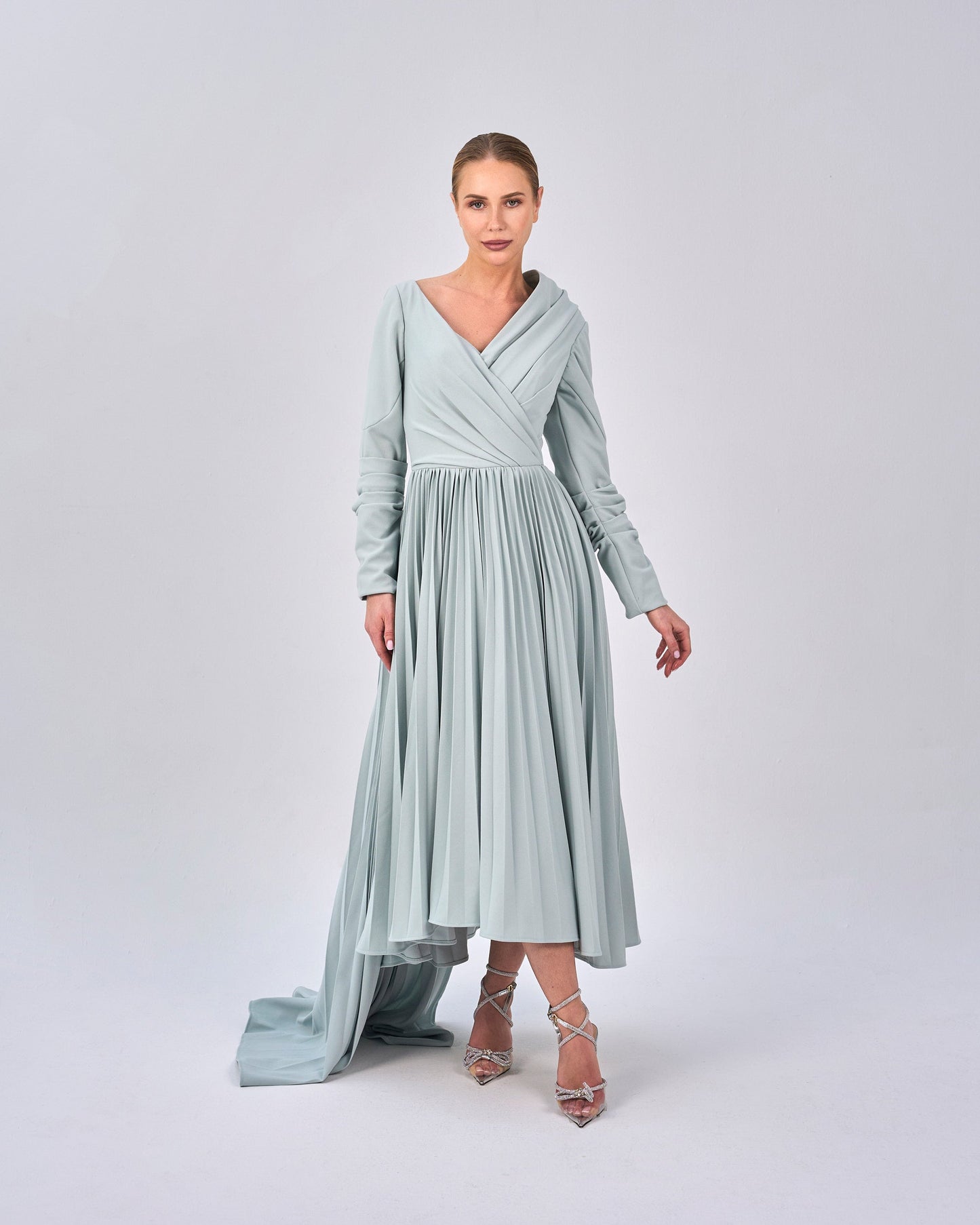 Draped - Pleated dress with asymmetrical neckline - ODD-ELODIE