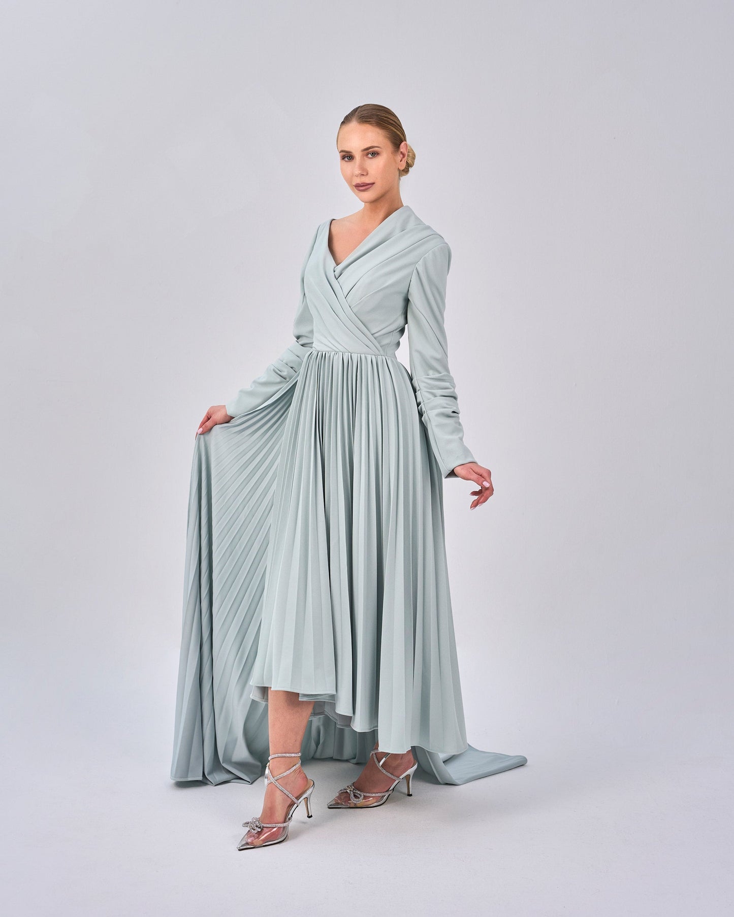 Draped - Pleated dress with asymmetrical neckline - ODD-ELODIE