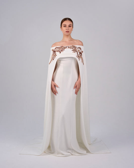 ODD-Shoulder off - sequined dress with maxi cape