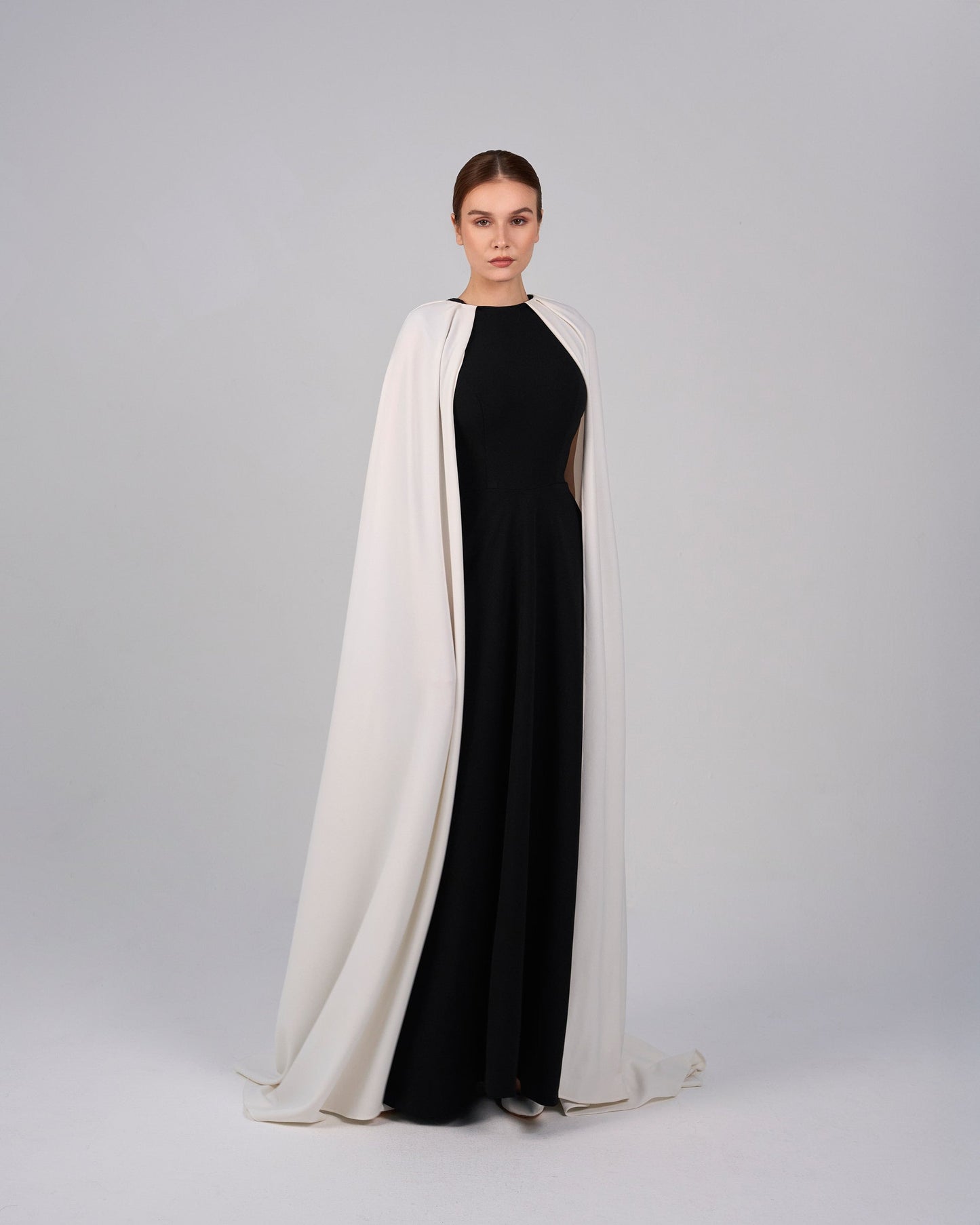 Black & white column dress with maxi cape - ODD-NOELLE