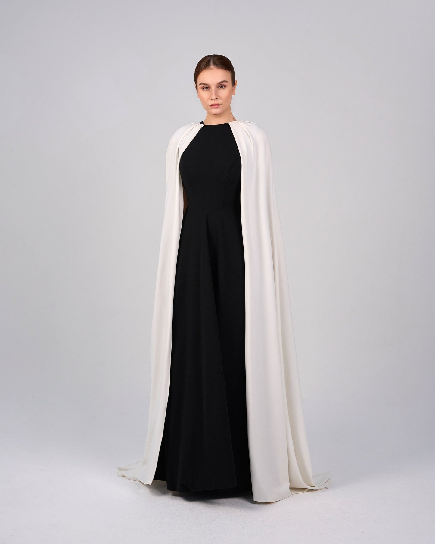 Black & white column dress with maxi cape - ODD-NOELLE